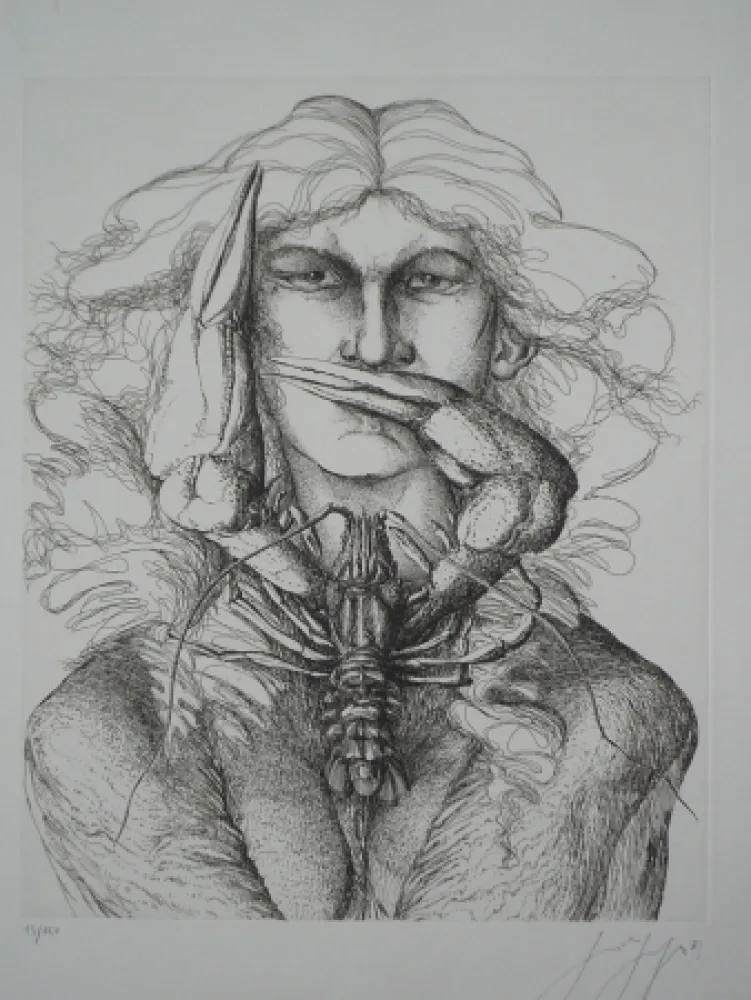 Aguafuerte Grass - Personnage à l'écrevisse