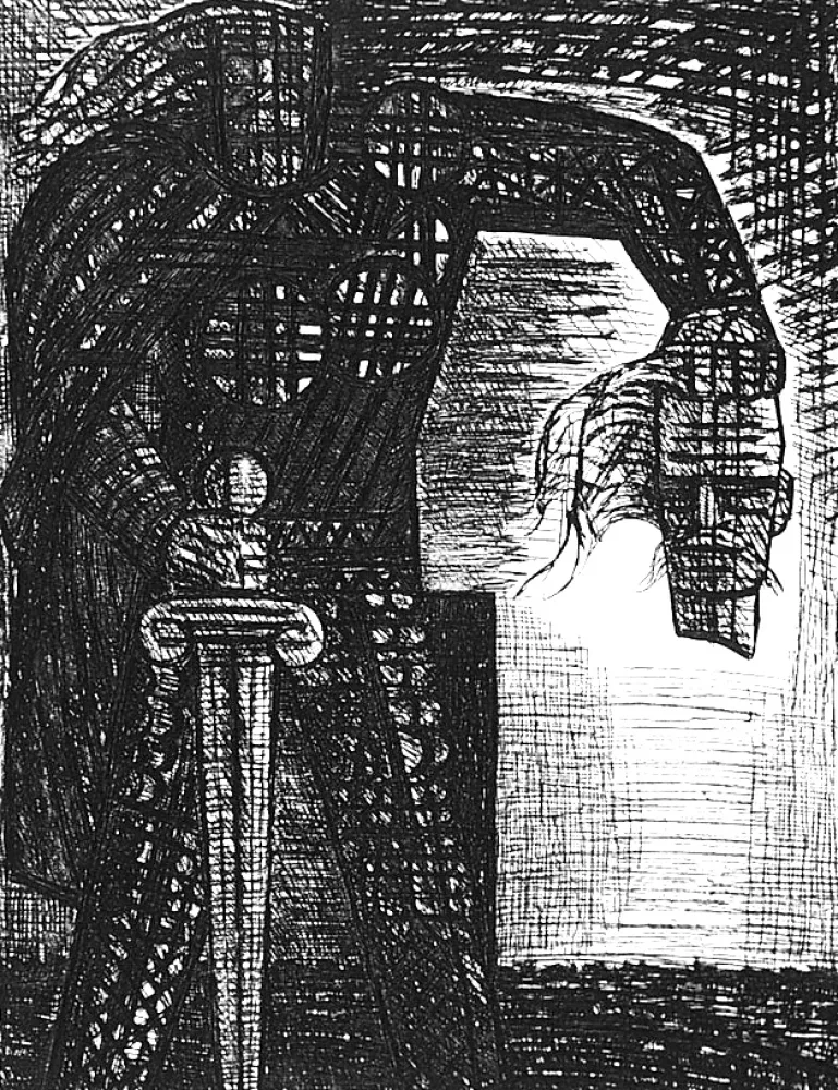 Aguafuerte Gromaire - La mort de Macbeth