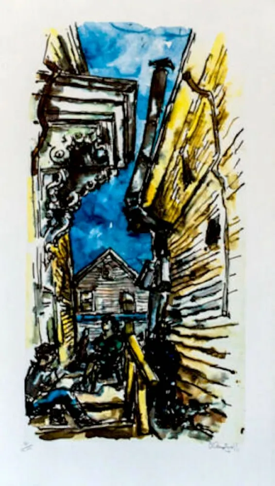 Litografía Gross - New England Street Scene