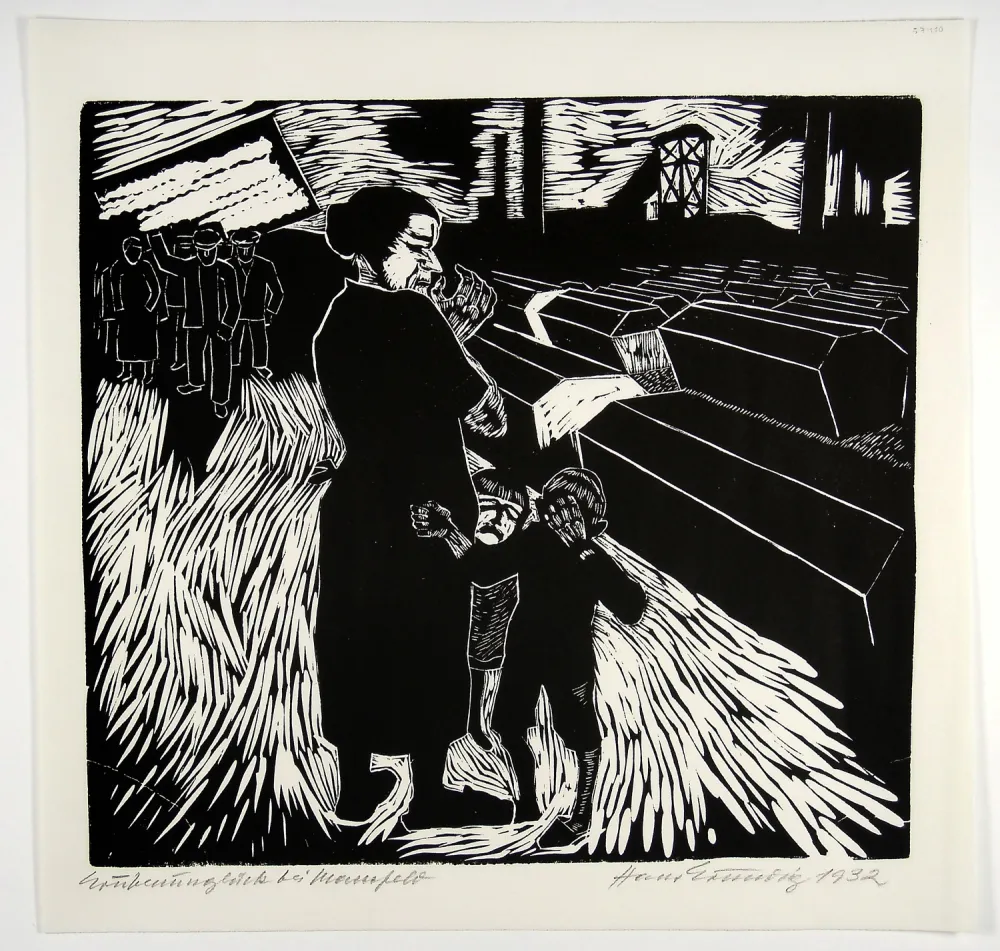 Grabado En Madera Grundig - Grubenunglück bei Mansfeld (Mining accident near Mansfeld)