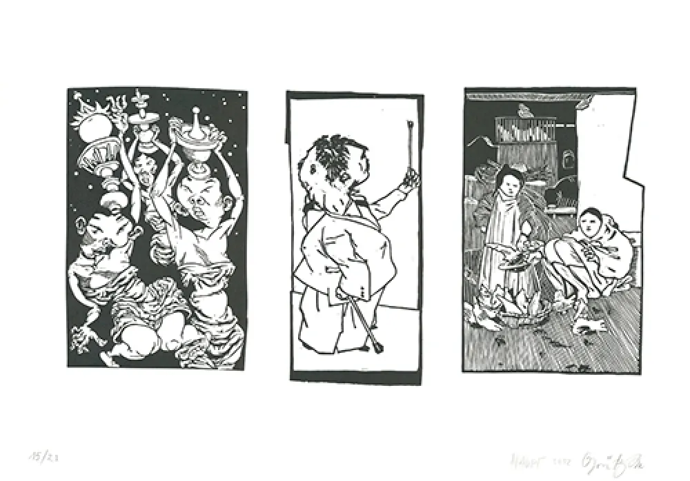 Linograbado Grützke - Bilder aus Bongs Stall