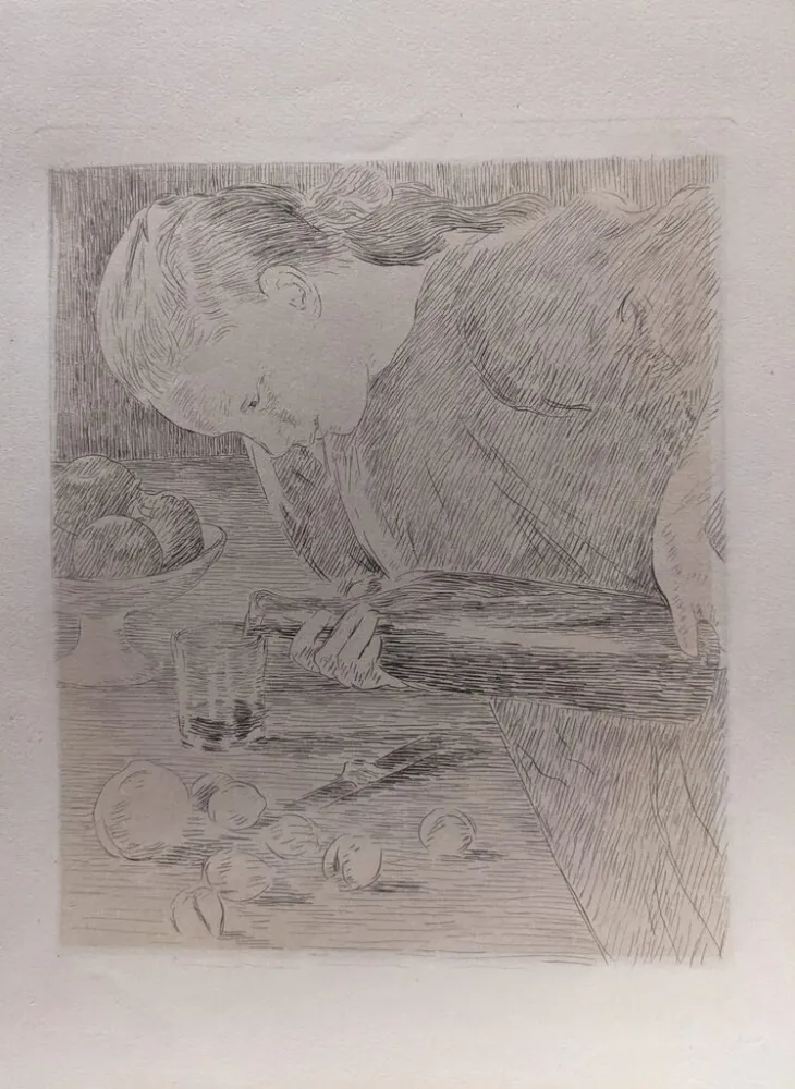 Grabado Guiguet - L'Enfant à la Bouteille