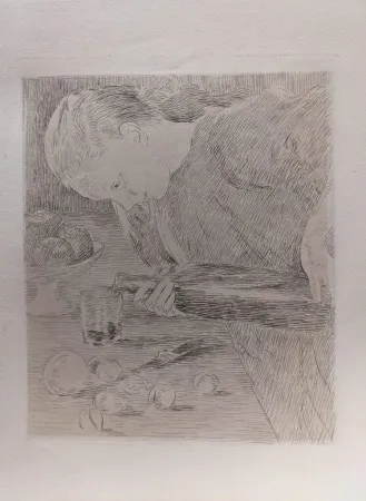 Grabado Guiguet - L'Enfant à la Bouteille