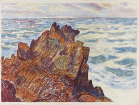 Litografía Guillaumin - Armand Guillaumin (1841-1927). Les Rochers rouges. 1896. Lithographie signée.