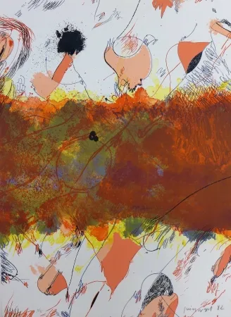 Litografía Guinovart - Entre dues roses