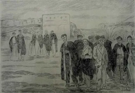 Aguafuerte Gutiérrez Solana  - Domingo en las afueras