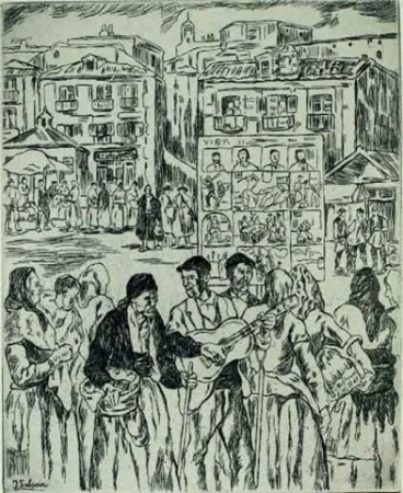 Aguafuerte Gutiérrez Solana  - El ciego de los romances