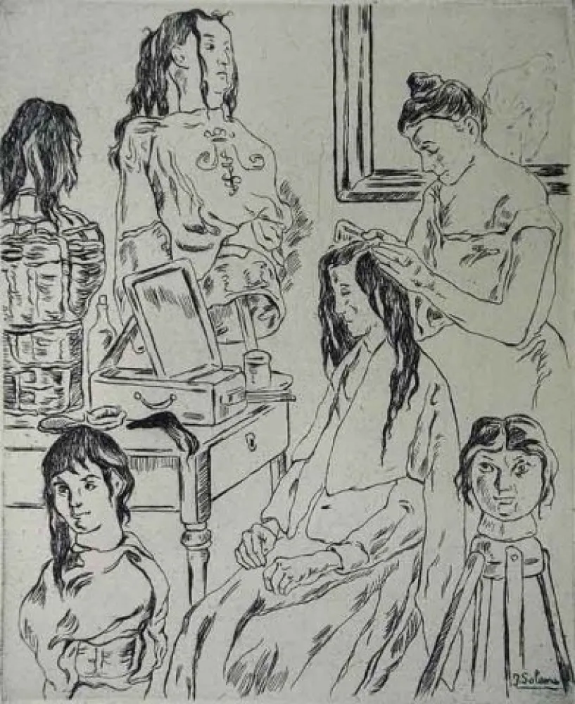 Aguafuerte Gutiérrez Solana  - La Peinadora