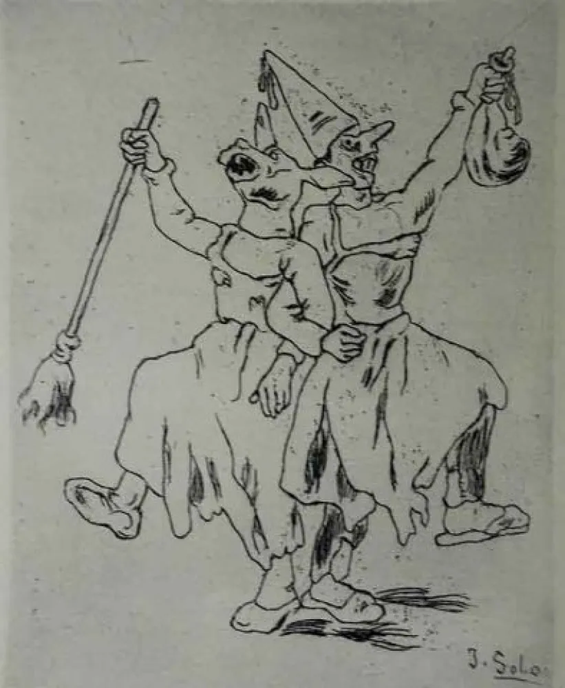 Aguafuerte Gutiérrez Solana  - Máscaras bailando cogidas