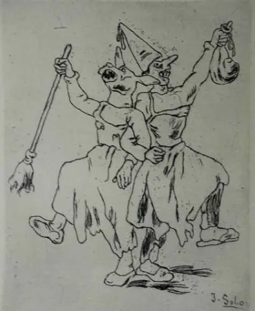 Aguafuerte Gutiérrez Solana  - Máscaras bailando cogidas