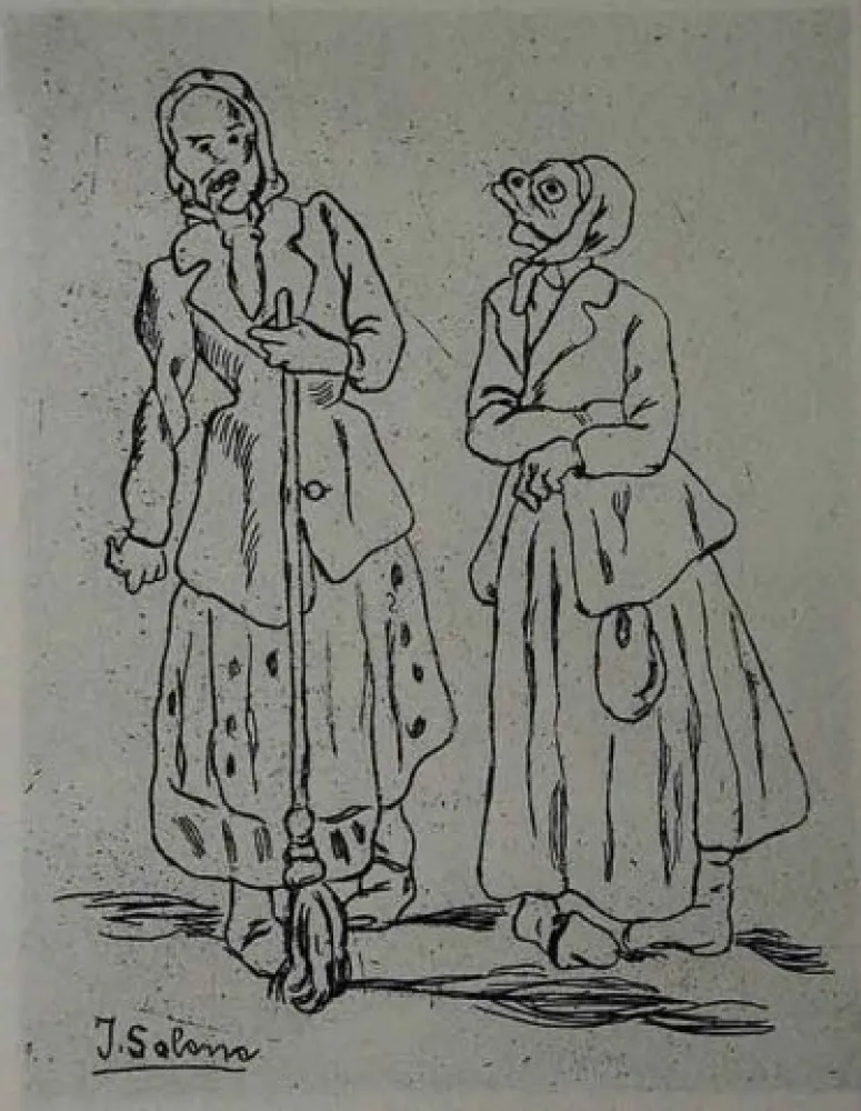 Aguafuerte Gutiérrez Solana  - Máscaras de la escoba