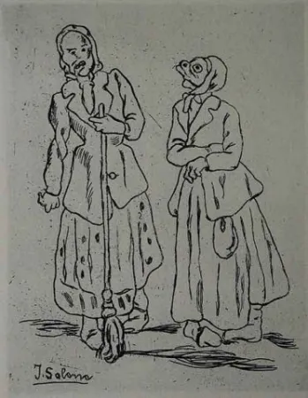 Aguafuerte Gutiérrez Solana  - Máscaras de la escoba