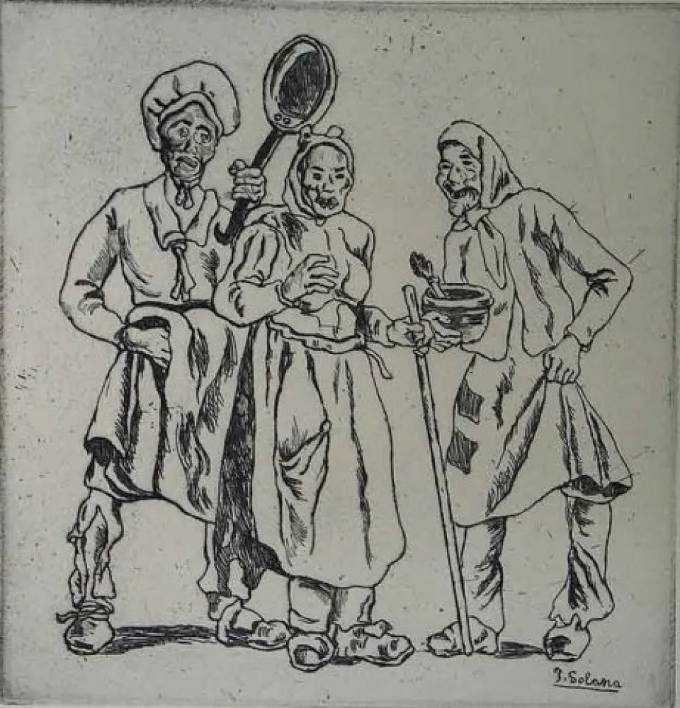 Aguafuerte Gutiérrez Solana  - Máscaras  de los cocineros