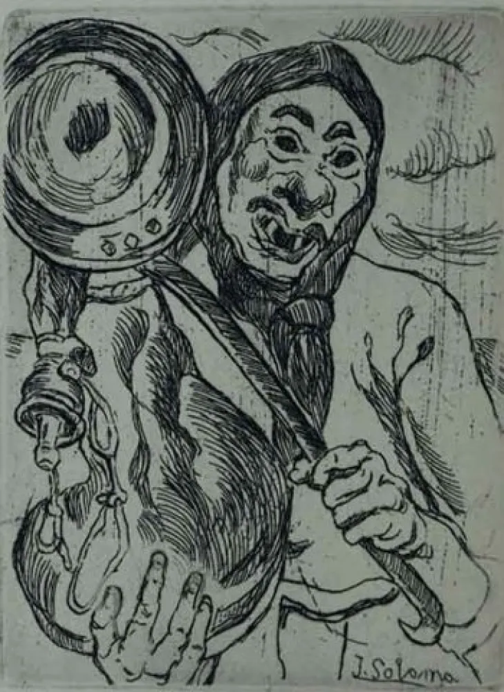 Aguafuerte Gutiérrez Solana  - Mascarón