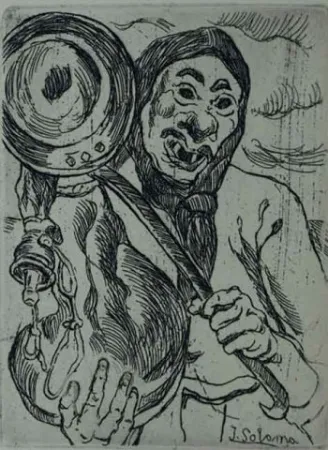 Aguafuerte Gutiérrez Solana  - Mascarón