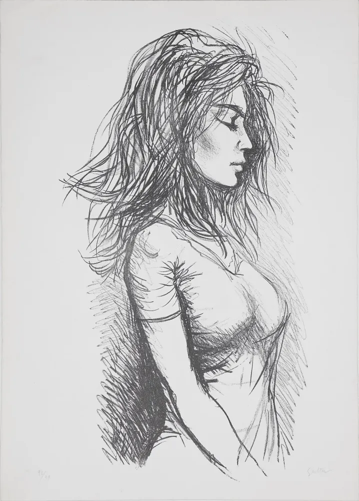 Litografía Guttuso - Donna di profilo verso destra