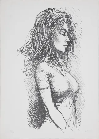 Litografía Guttuso - Donna di profilo verso destra