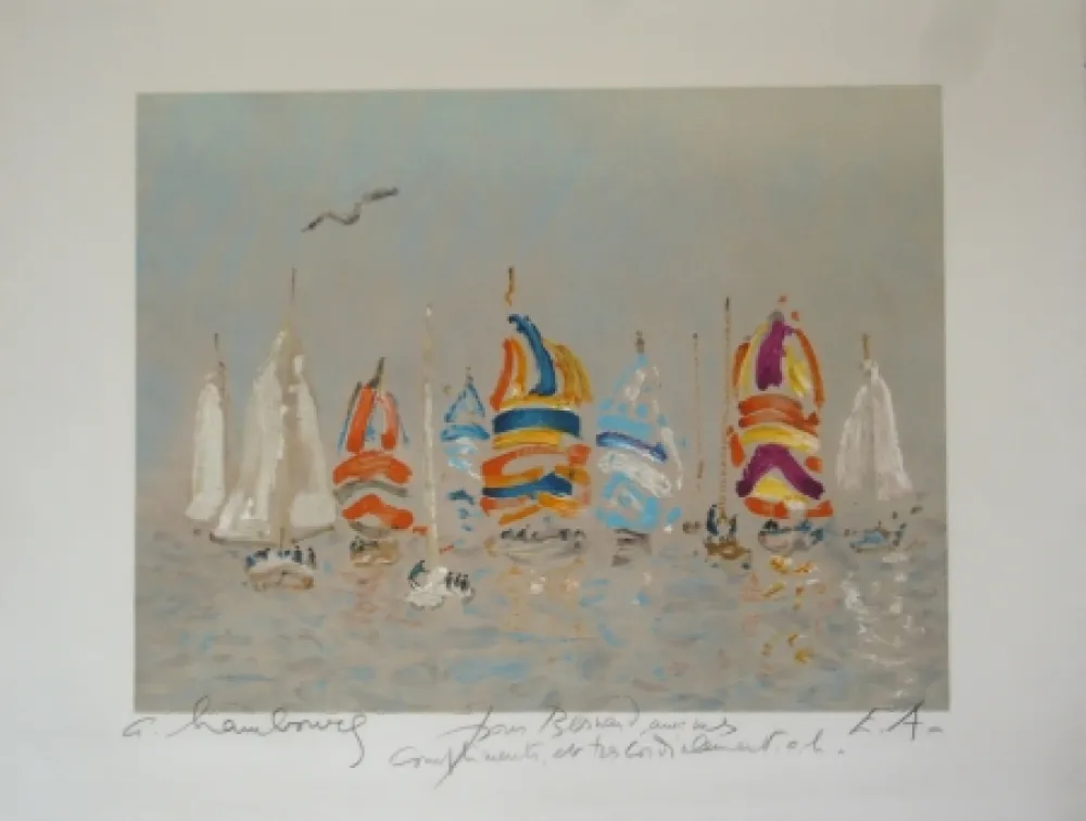 Litografía Hambourg - Plage Trouville