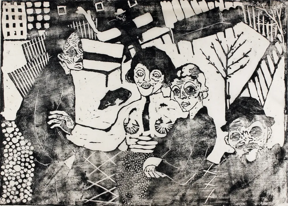 Grabado En Madera Hamerschlag - Im Hof (In the Courtyard)