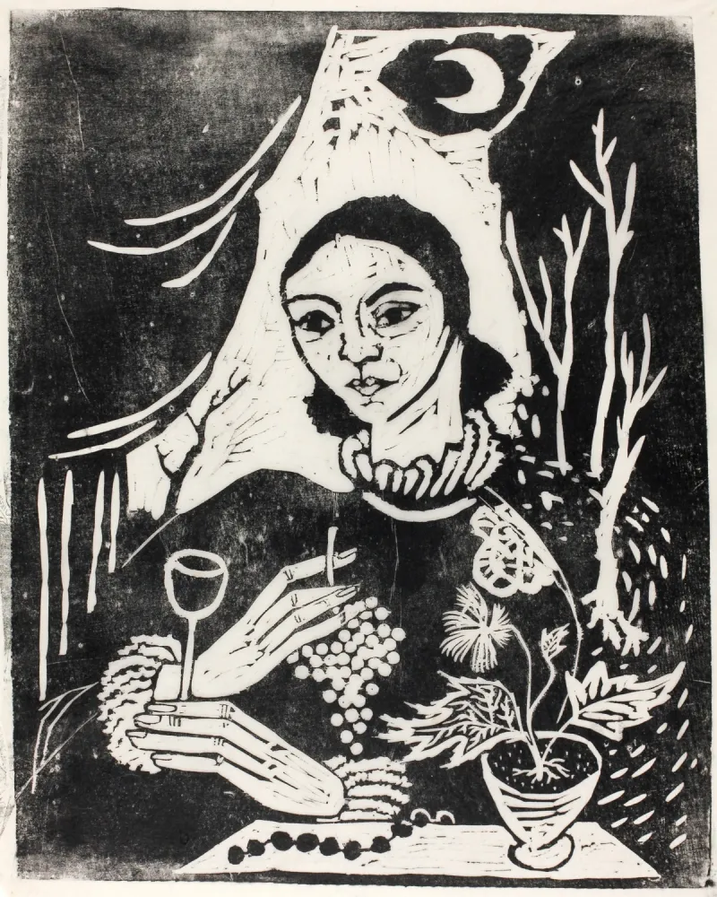 Grabado En Madera Hamerschlag - Selbstporträt (Selbstbildnis mit Zigarette)