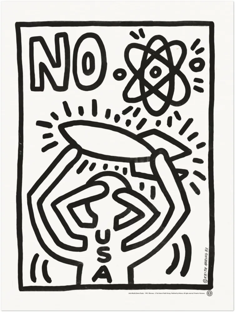 Serigrafía Haring - Anti Missile Demo Poster