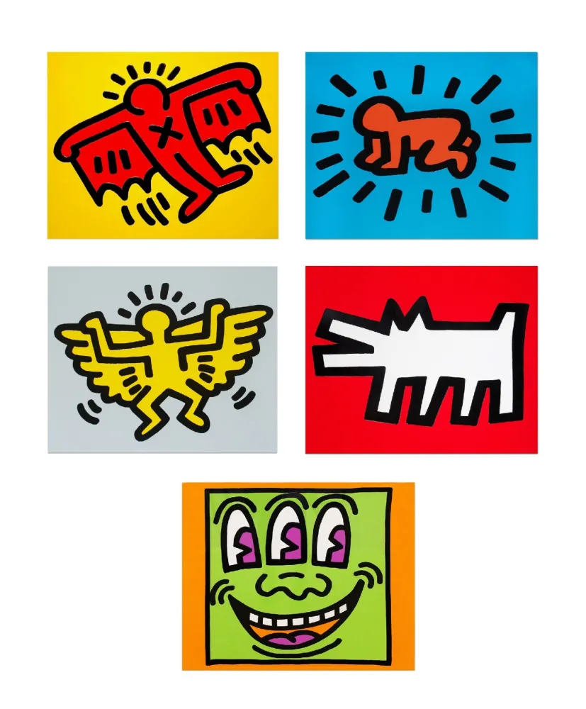 Serigrafía Haring - ICONS (COLOR) (Complete Set of 5), 1990