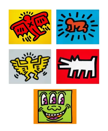 Serigrafía Haring - ICONS (COLOR) (Complete Set of 5), 1990