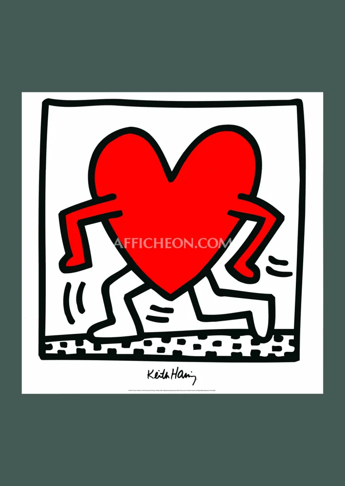 Litografía Haring - Keith Haring: 'Untitled (Red Running Heart)' 1988 Offset-lithograph