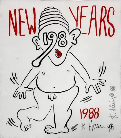Serigrafía Haring - New Year's Invitation '88 (Nude)