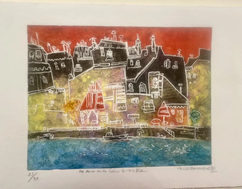 Grabado Hasegawa - Au bord de la seine 