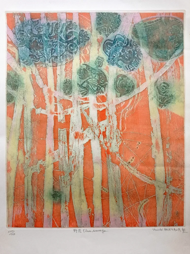 Grabado Hasegawa - Fleur Sauvage/Wild Flower, Hand-signed etching in colors, 1970s