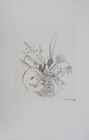 Grabado Hasegawa - Fleurs des champs dans un verre (automne)