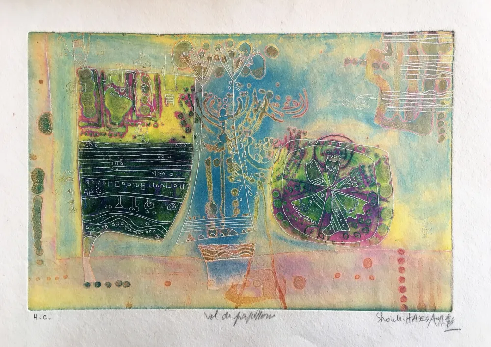 Grabado Hasegawa - Vol de Papillon 