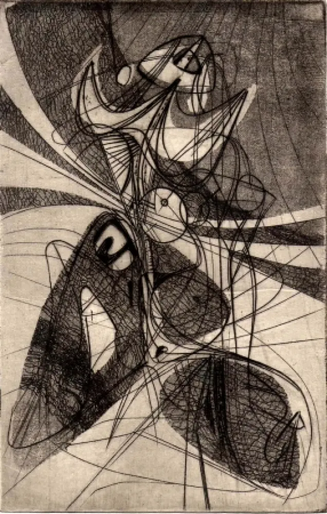 Aguafuerte Hayter - (Greeting card for 1946-47)