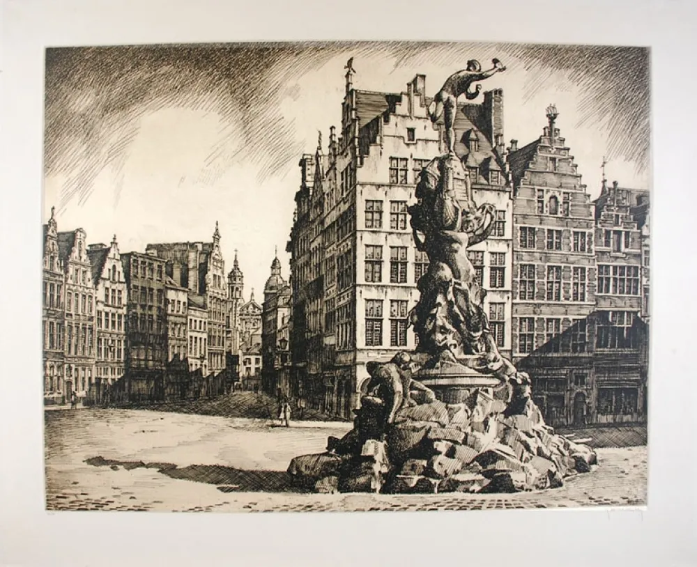 Aguafuerte Hebbelinck - Antwerpen - Grote Markt