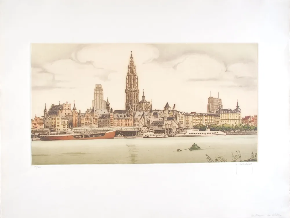 Aguafuerte Hebbelinck - Anvers : De Schelde