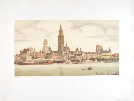 Aguafuerte Hebbelinck - Anvers : De Schelde