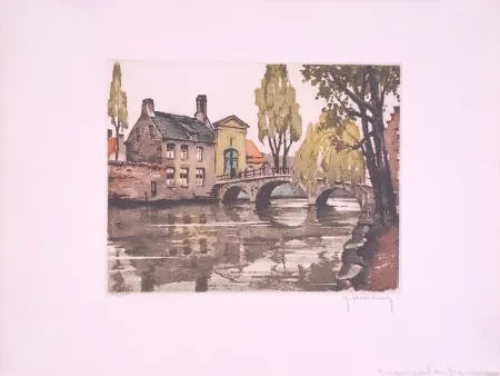 Aguafuerte Hebbelinck - Bruges : Pont du Béguinage.