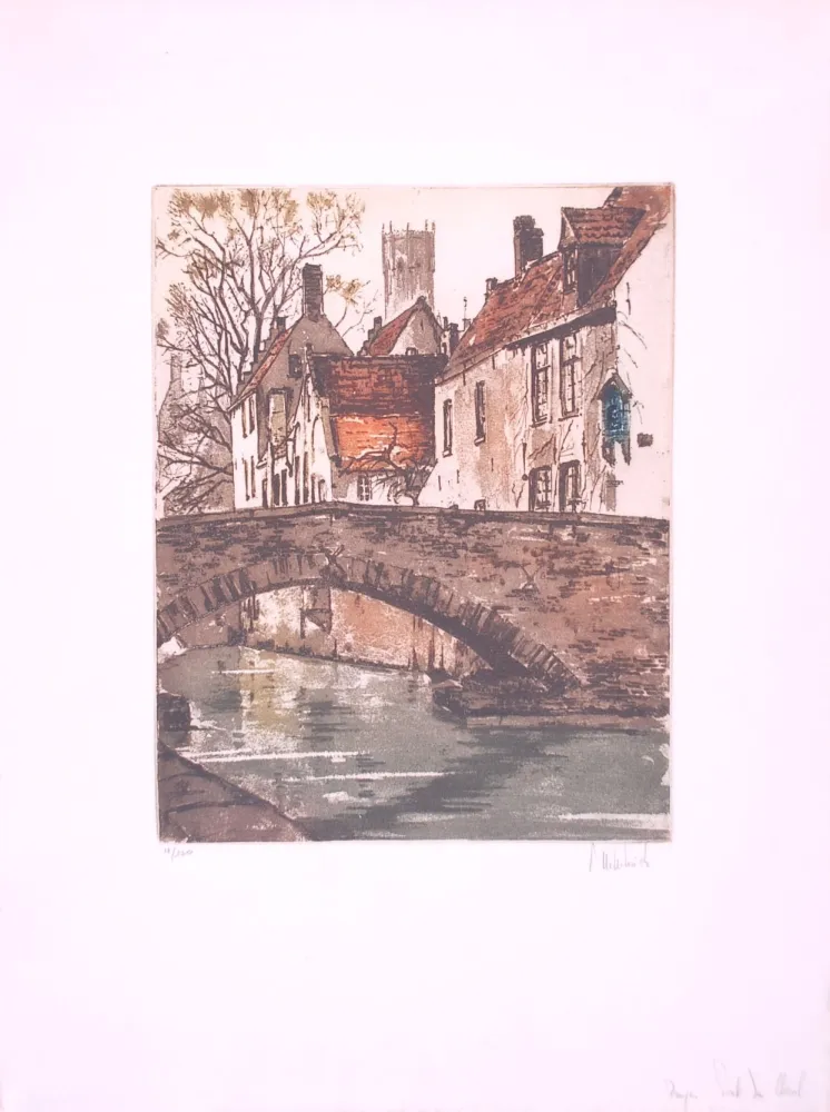 Aguafuerte Hebbelinck - Bruges : Pont du cheval