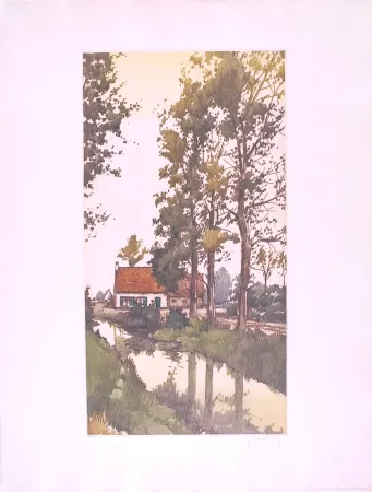 Aguafuerte Hebbelinck - Reflet dans le ruisseau