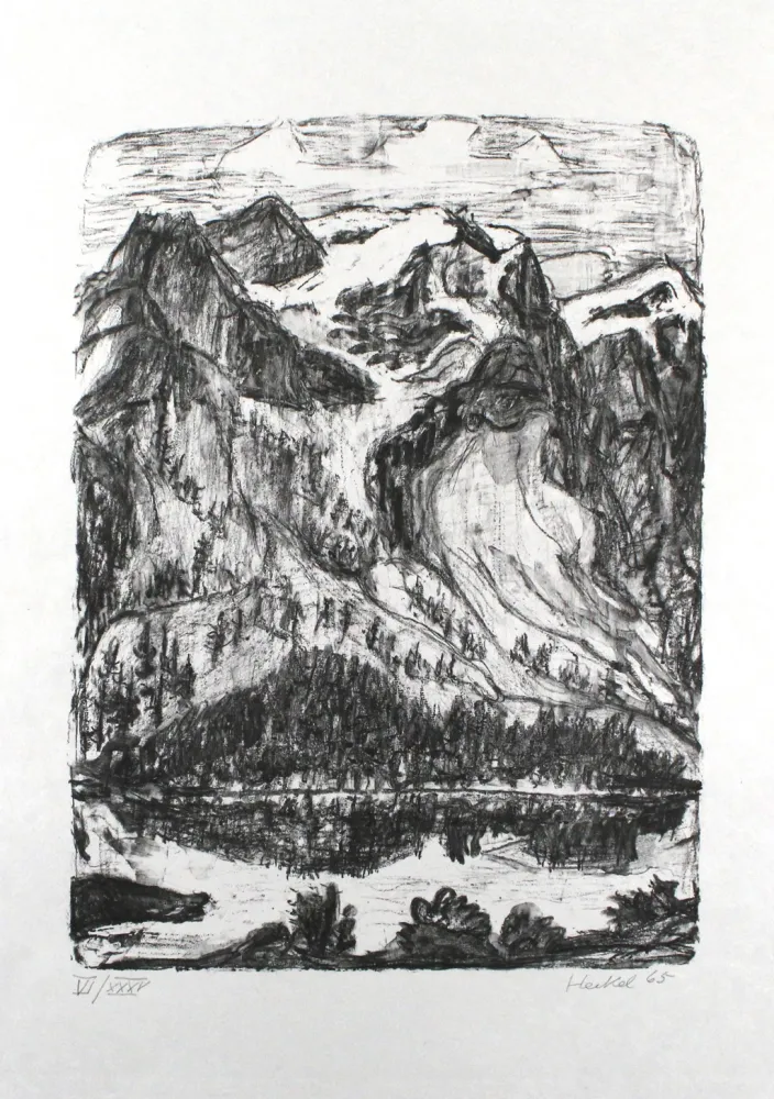Litografía Heckel - Berghang am See