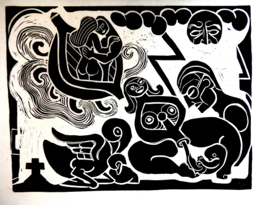 Linograbado Heerup - The Boat of Love