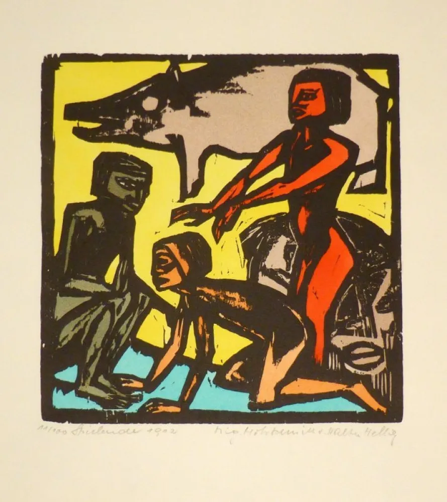 Grabado En Madera Helbig - Spielende