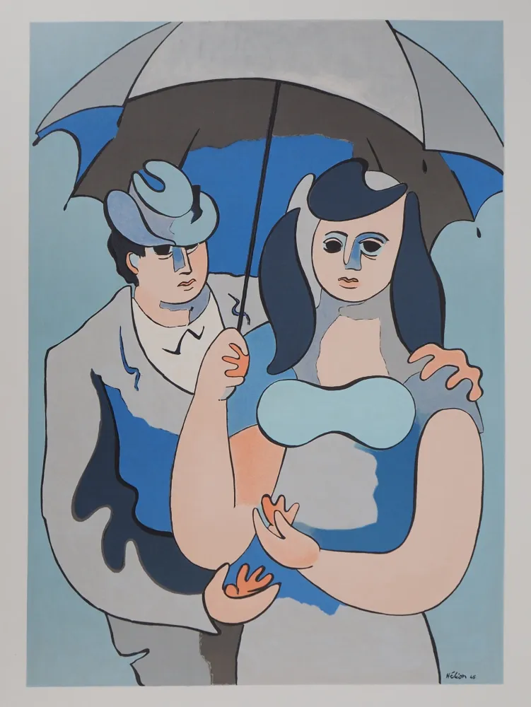 Litografía Helion - Couple sous un parapluie