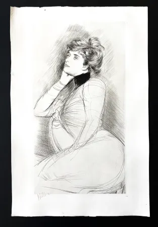 Grabado Helleu - Femme assise de profile