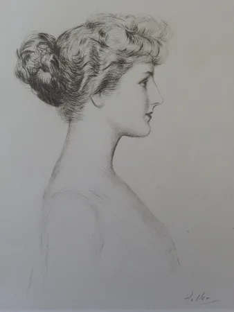 Grabado Helleu - Femme de profil
