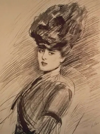 Litografía Helleu - LA PARISIENNE WOMAN IN HAT