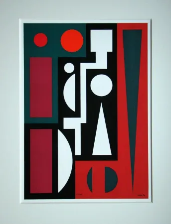 Serigrafía Herbin - Composition sur le mot Cinq, 1954