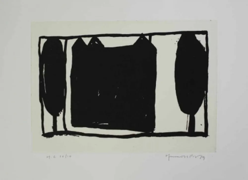 Aguatinta Hernandez Pijuan - Arbres i casa II