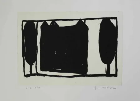 Aguatinta Hernandez Pijuan - Arbres i casa II